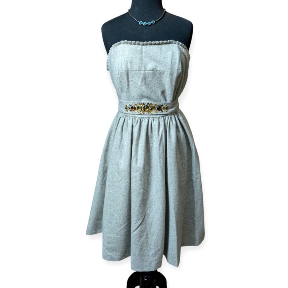 Banana Republic Women's Gray Wool Strapless Sparkle Jewel Belted Party Dress